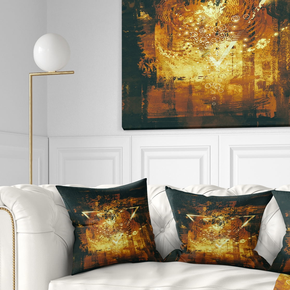 Designart Abstract Golden Elements - Abstract Throw Pillow - 16x16