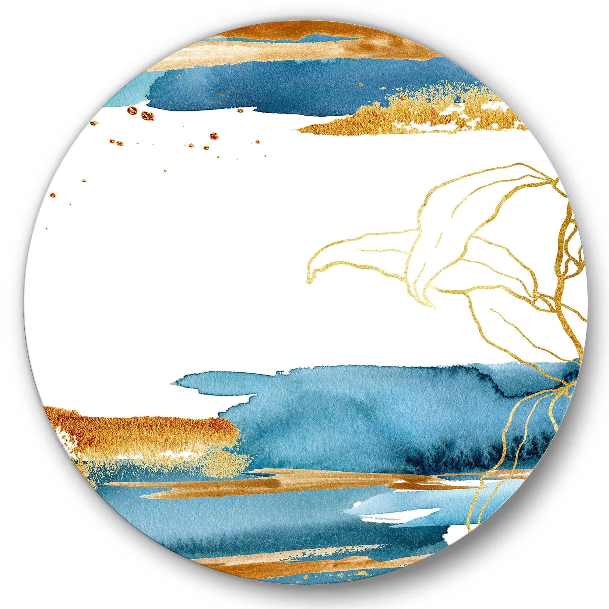 Designart 'Abstract Golden Laminaria Branch & Leaves' Traditional Circle Metal Wall Art 29x29 - Disc of 29