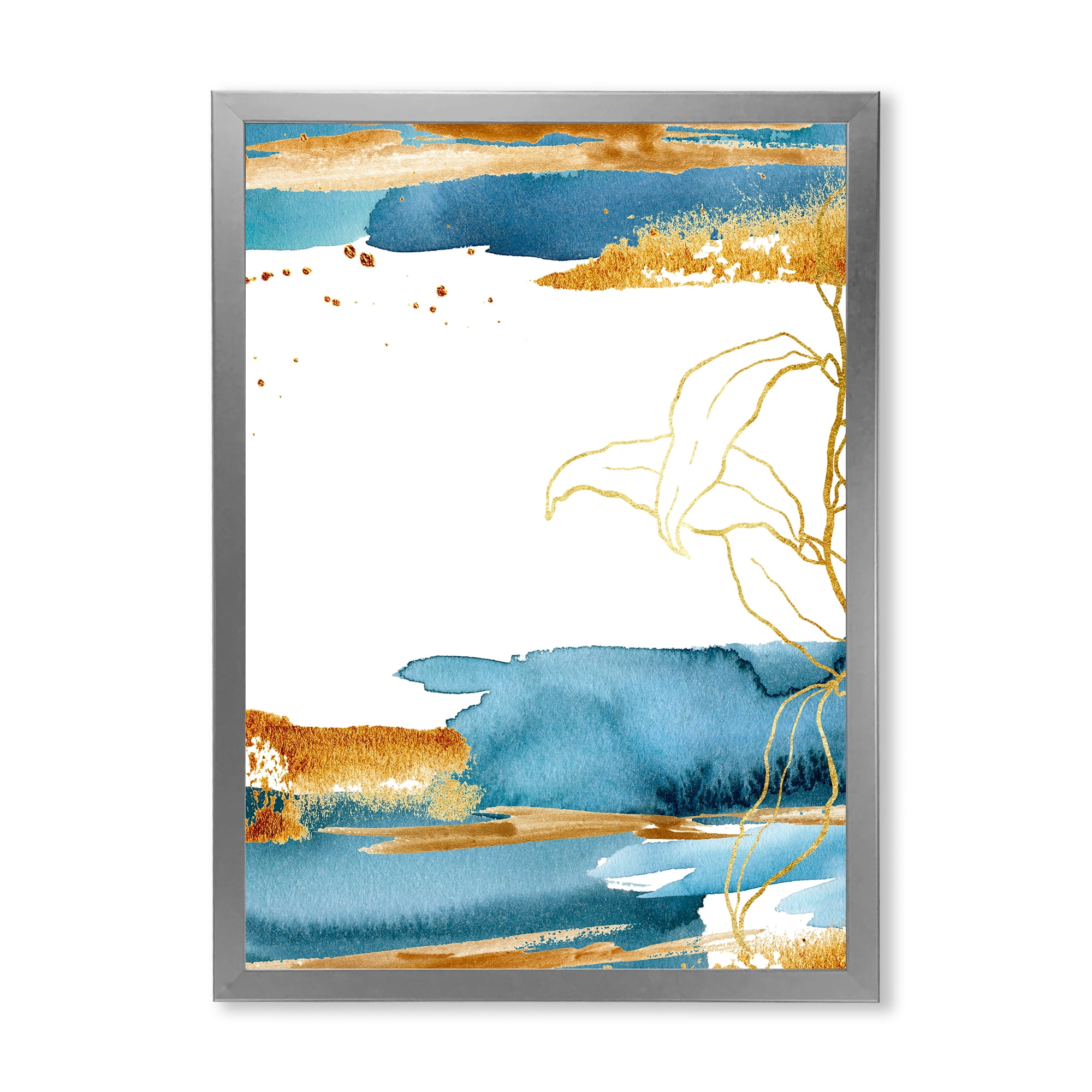 Designart 'Abstract Golden Laminaria Branch & Leaves' Traditional Framed Art Print