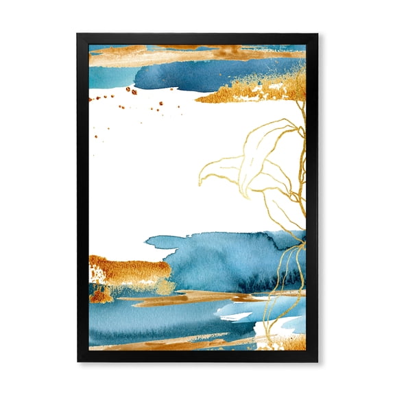 Designart 'Abstract Golden Laminaria Branch & Leaves' Traditional Framed Art Print