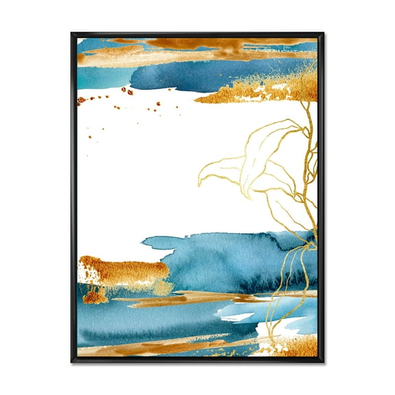 Designart 'Abstract Golden Laminaria Branch & Leaves' Traditional Framed Canvas Wall Art Print