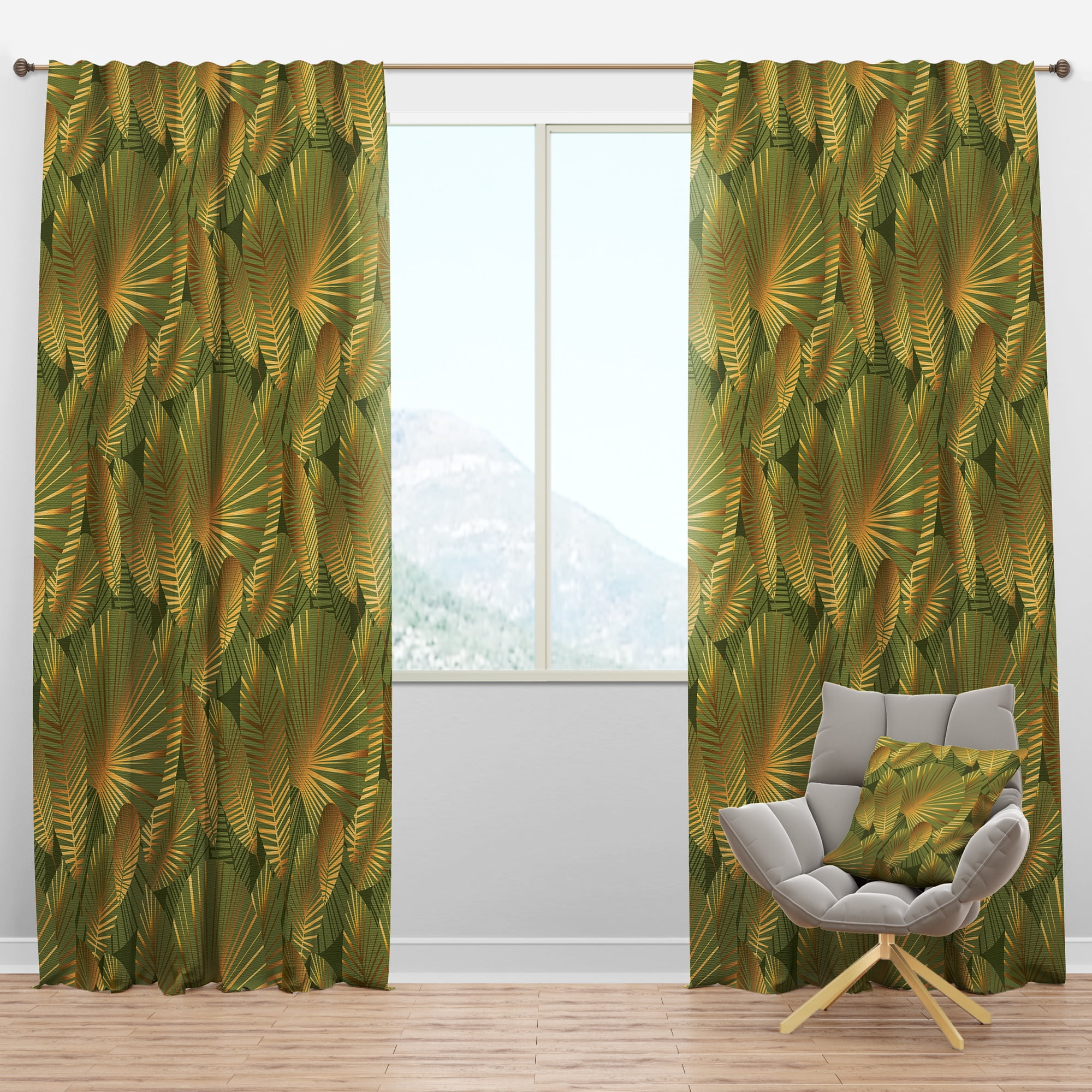 Designart 'Abstract Golden Leaves I' Mid-Century Modern Blackout Curtain Panel