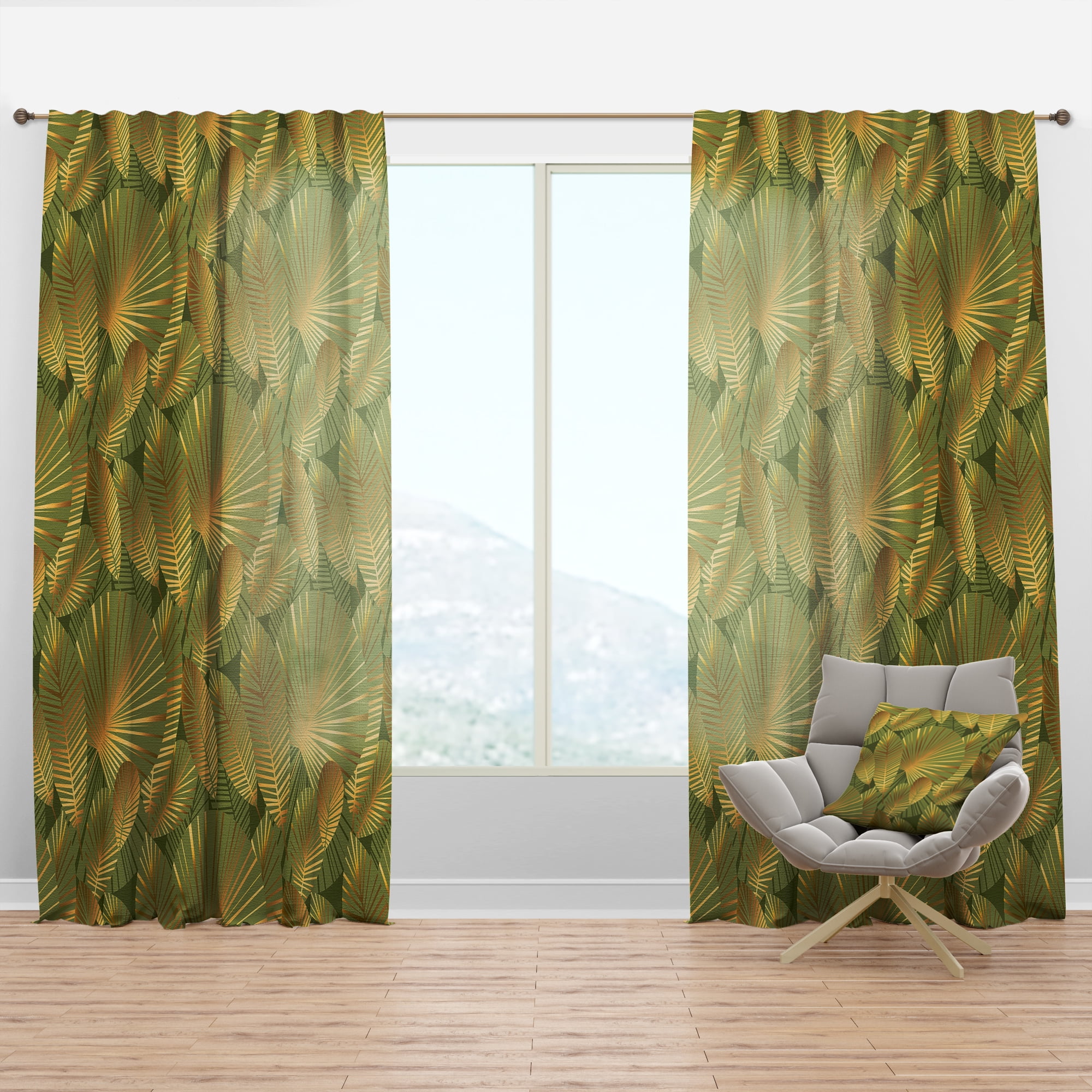 Designart 'Abstract Golden Leaves I' Mid-Century Modern Curtain Panel