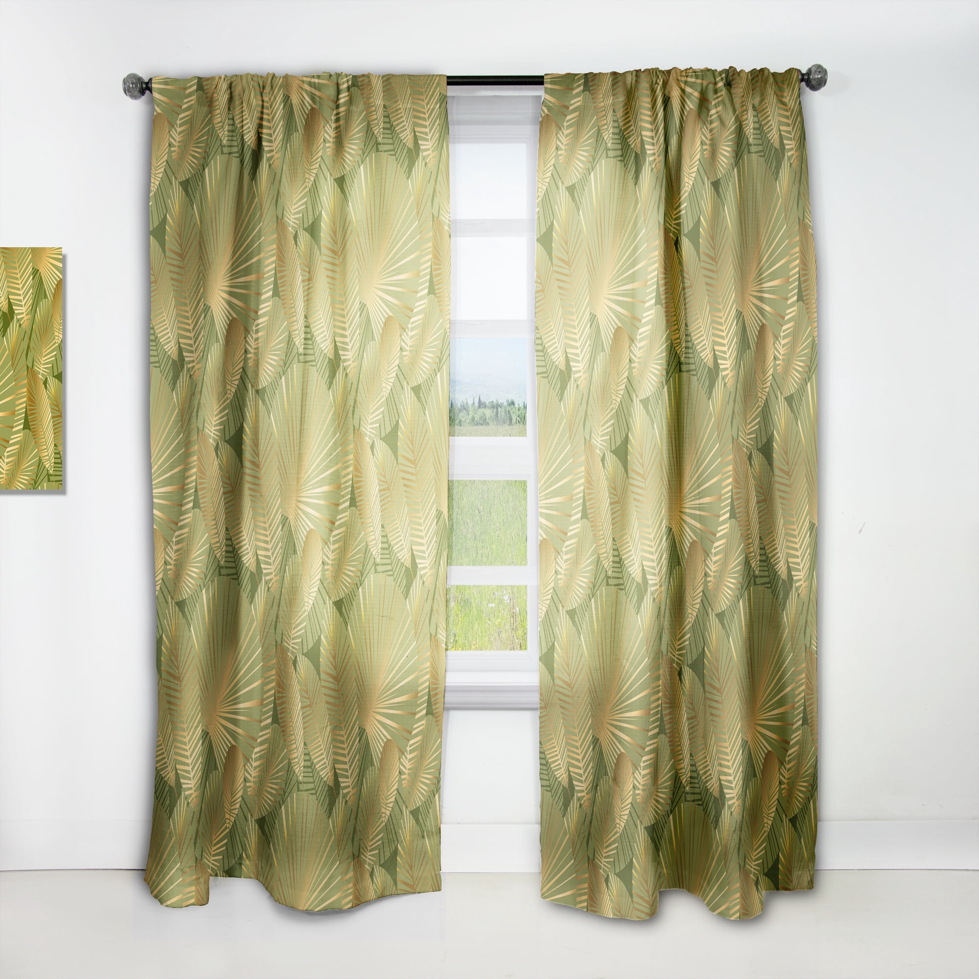 Designart 'Abstract Golden Leaves I' Mid-Century Modern Curtain Panel