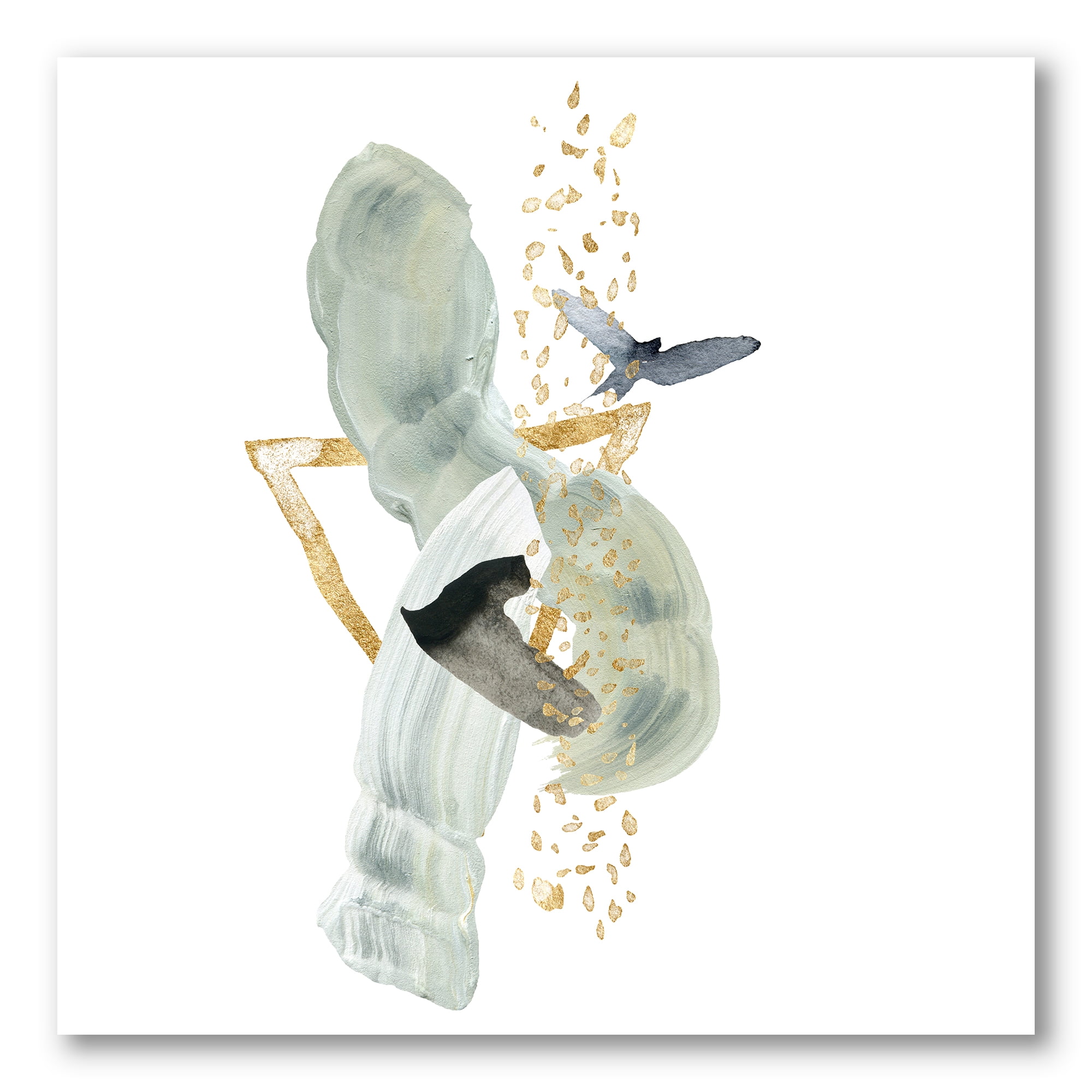 Designart ' Abstract Golden Mountain With Bird and Moon ' Modern Canvas Wall Art Print
