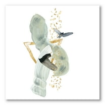 Designart ' Abstract Golden Mountain With Bird and Moon ' Modern Canvas Wall Art Print