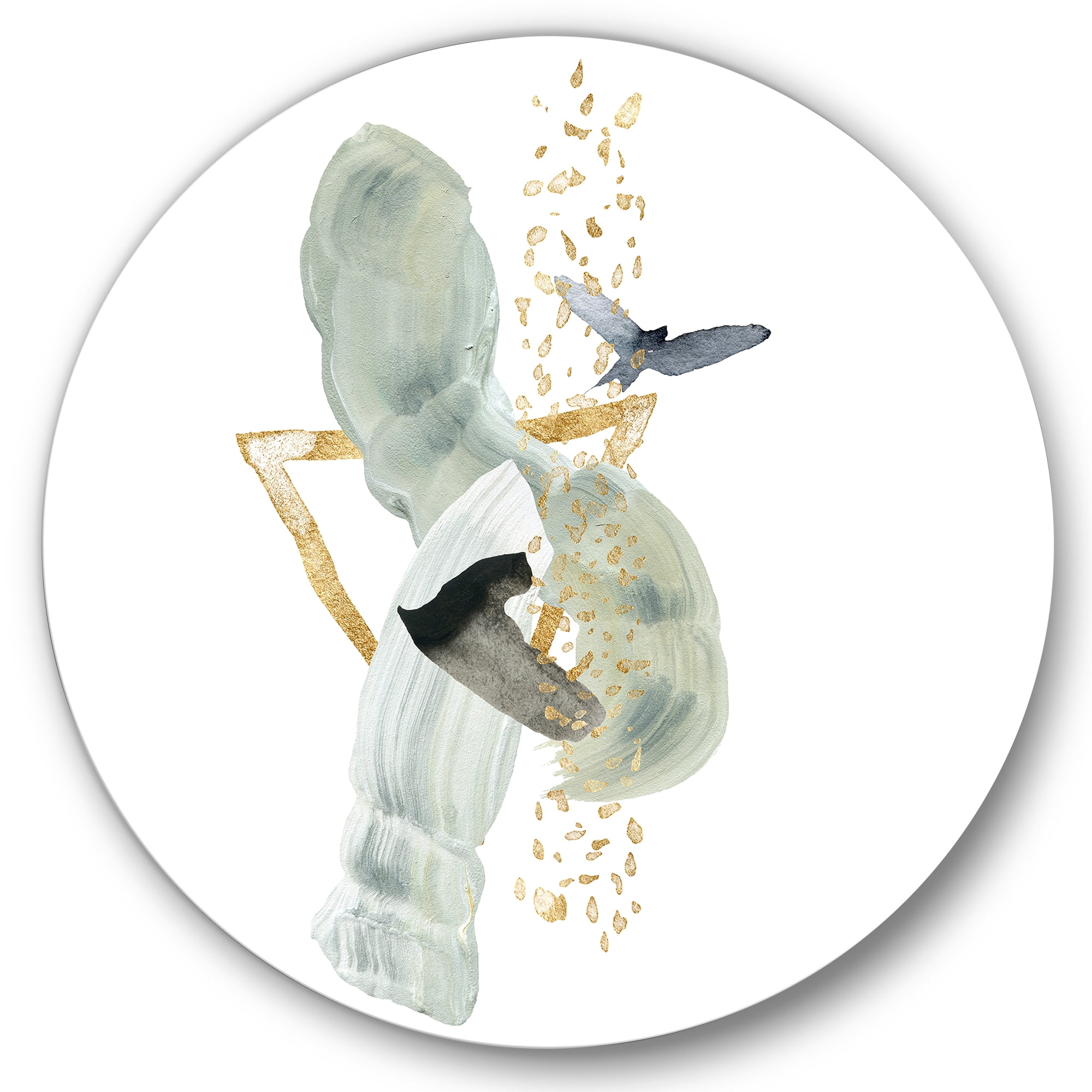 Designart 'Abstract Golden Mountain With Bird and Moon' Modern Circle Metal Wall Art 36x36 - Disc of 36