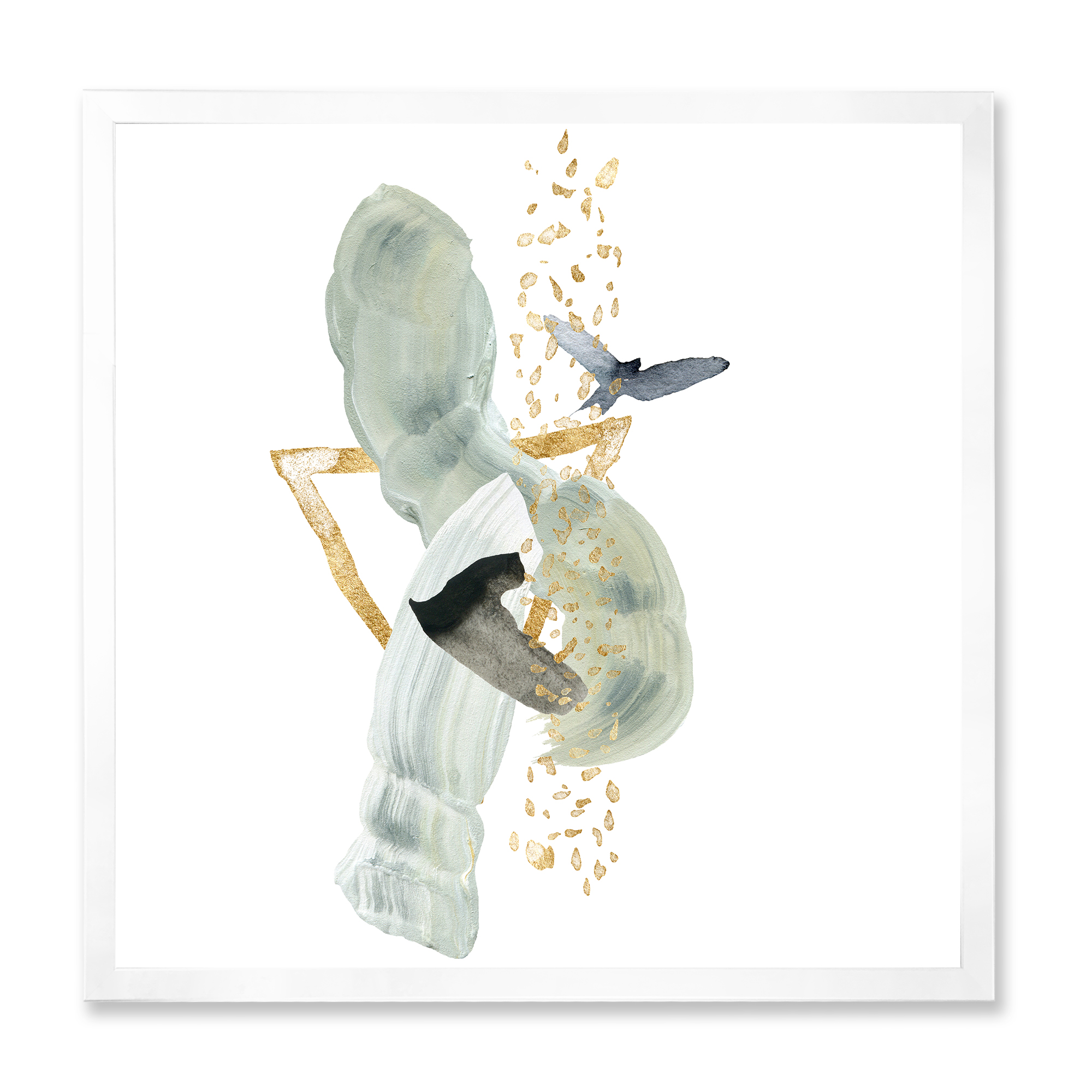 Designart 'Abstract Golden Mountain With Bird and Moon' Modern Framed Art Print