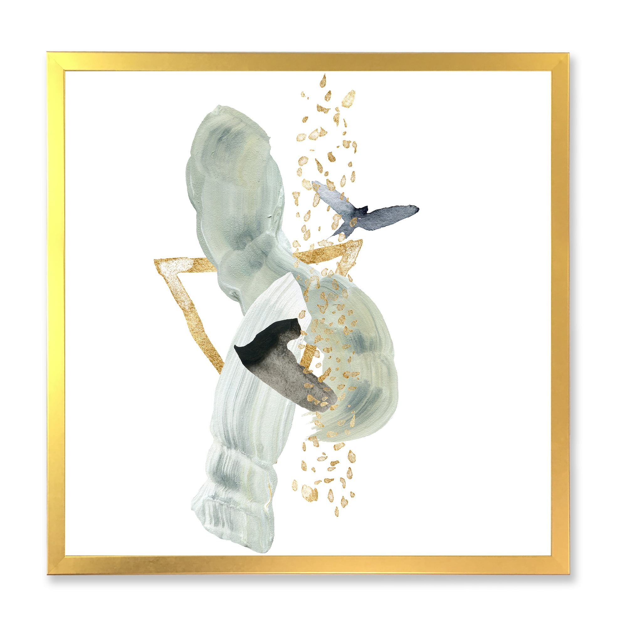 Designart 'Abstract Golden Mountain With Bird and Moon' Modern Framed Art Print
