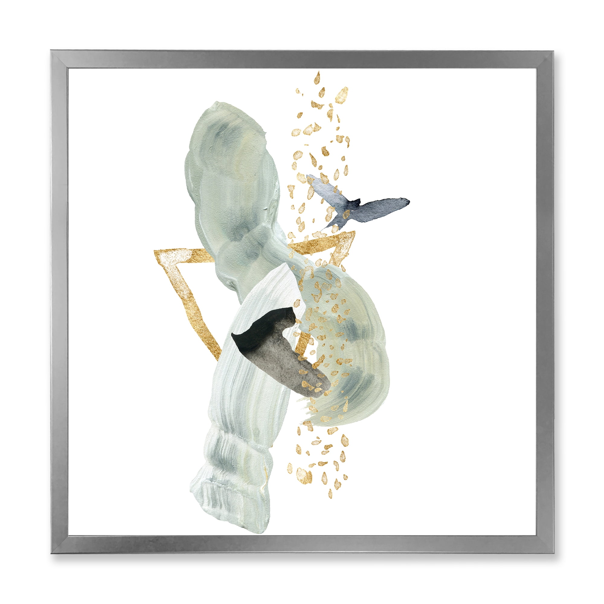 Designart 'Abstract Golden Mountain With Bird and Moon' Modern Framed Art Print