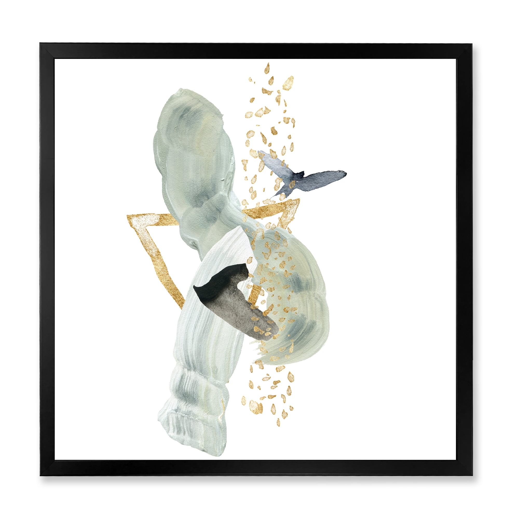 Designart 'Abstract Golden Mountain With Bird and Moon' Modern Framed Art Print