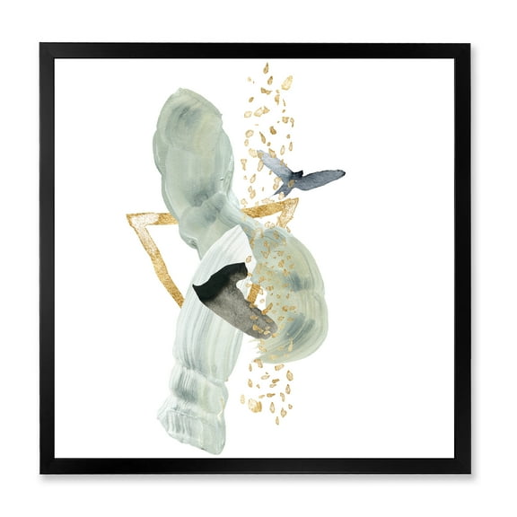 Designart 'Abstract Golden Mountain With Bird and Moon' Modern Framed Art Print