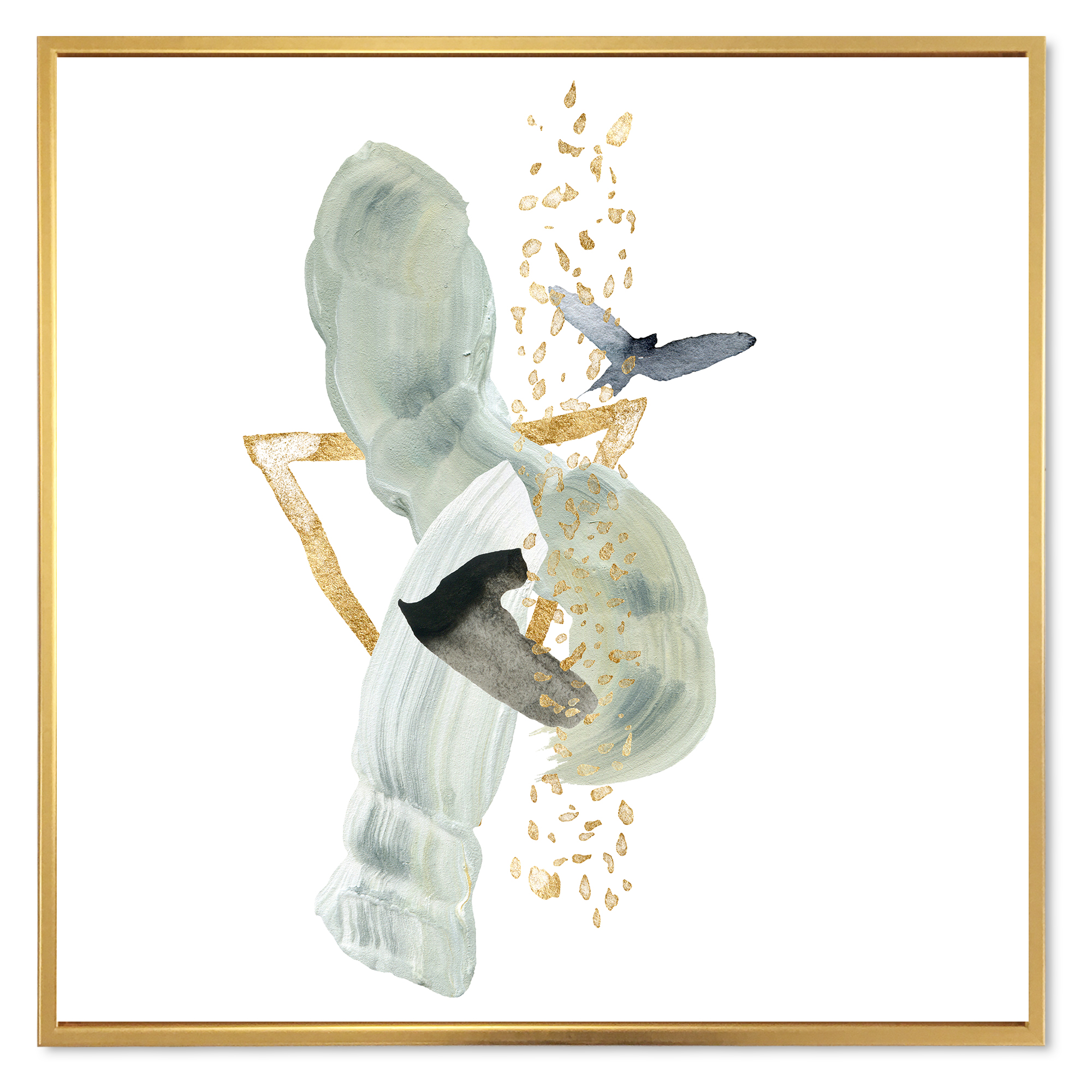 Designart 'Abstract Golden Mountain With Bird and Moon' Modern Framed Canvas Wall Art Print
