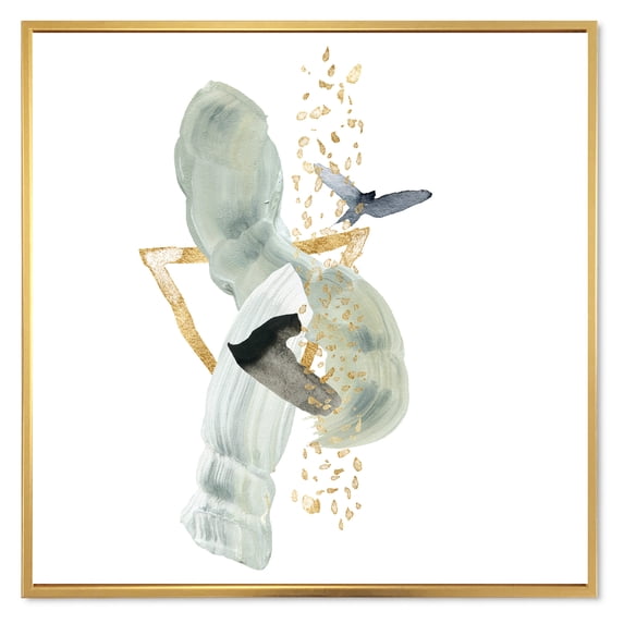 Designart 'Abstract Golden Mountain With Bird and Moon' Modern Framed Canvas Wall Art Print