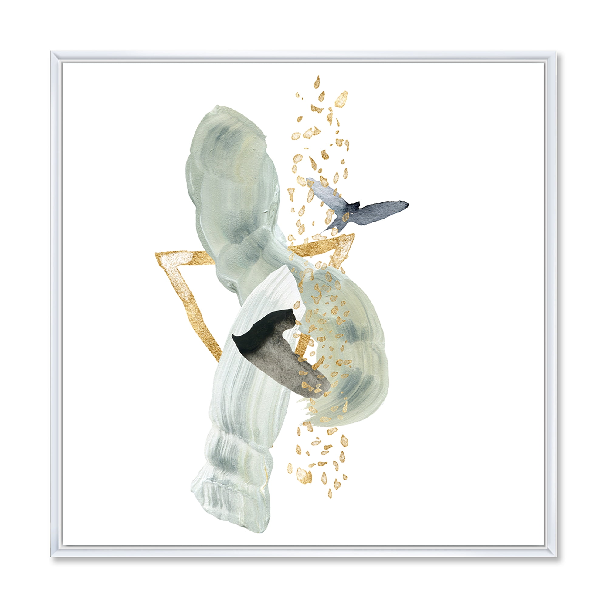 Designart 'Abstract Golden Mountain With Bird and Moon' Modern Framed Canvas Wall Art Print