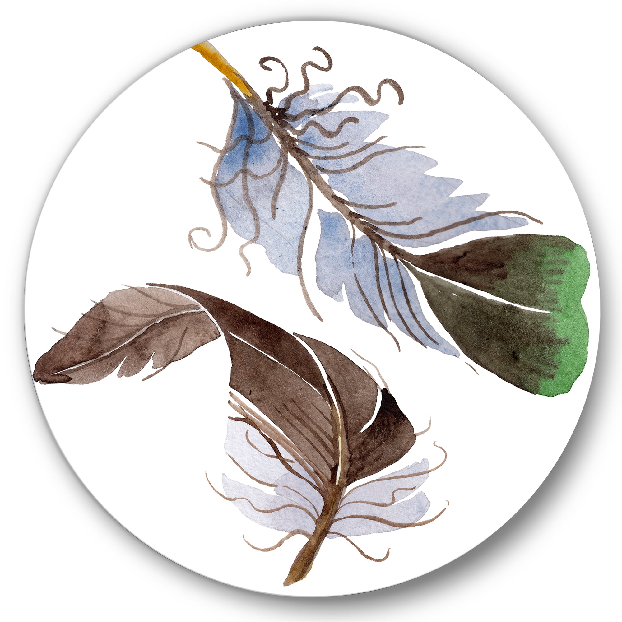 Designart 'Abstract Green Bird Feather From Wing' Bohemian & Eclectic Circle Metal Wall Art 29x29 - Disc of 29