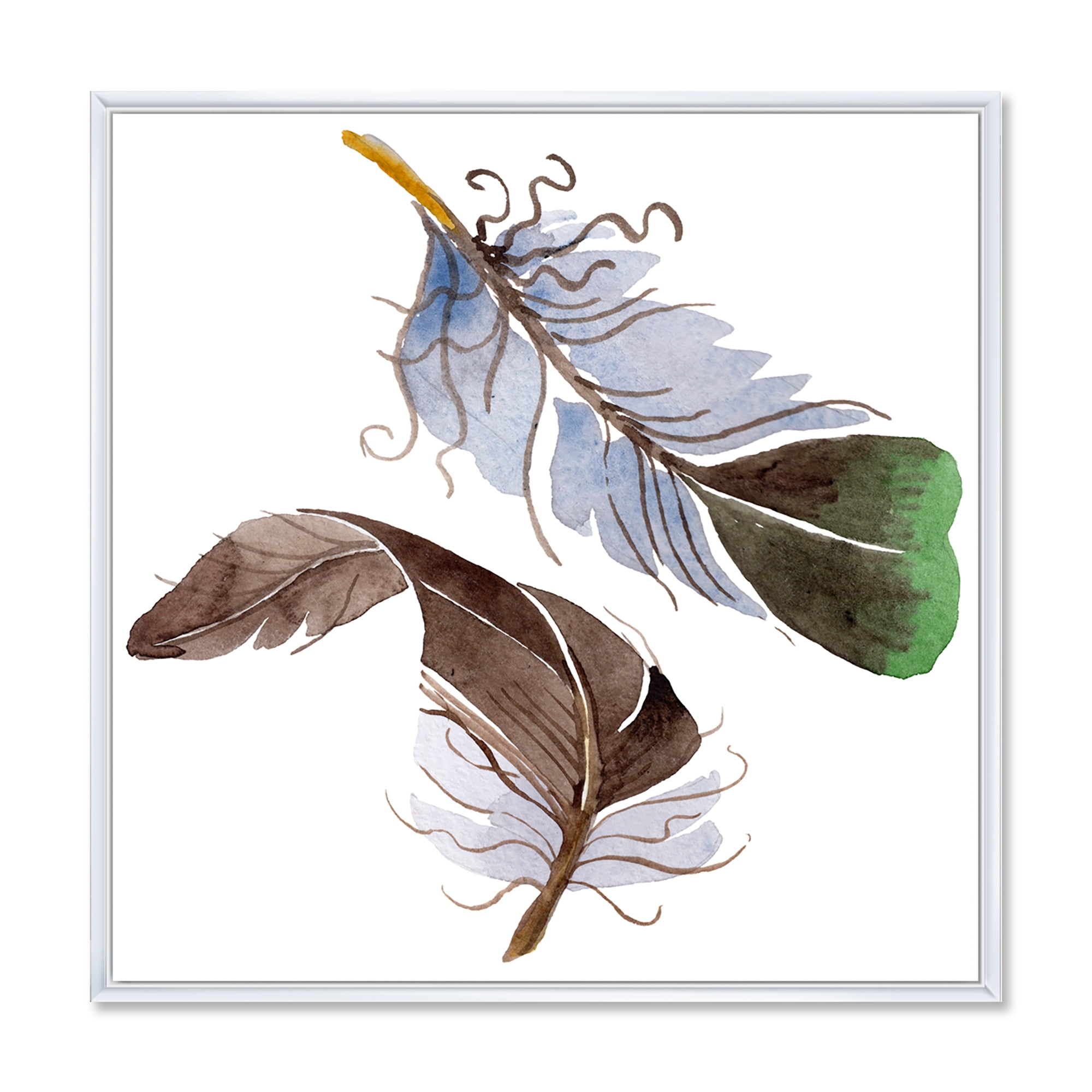 Designart 'Abstract Green Bird Feather From Wing' Bohemian & Eclectic Framed Canvas Wall Art Print