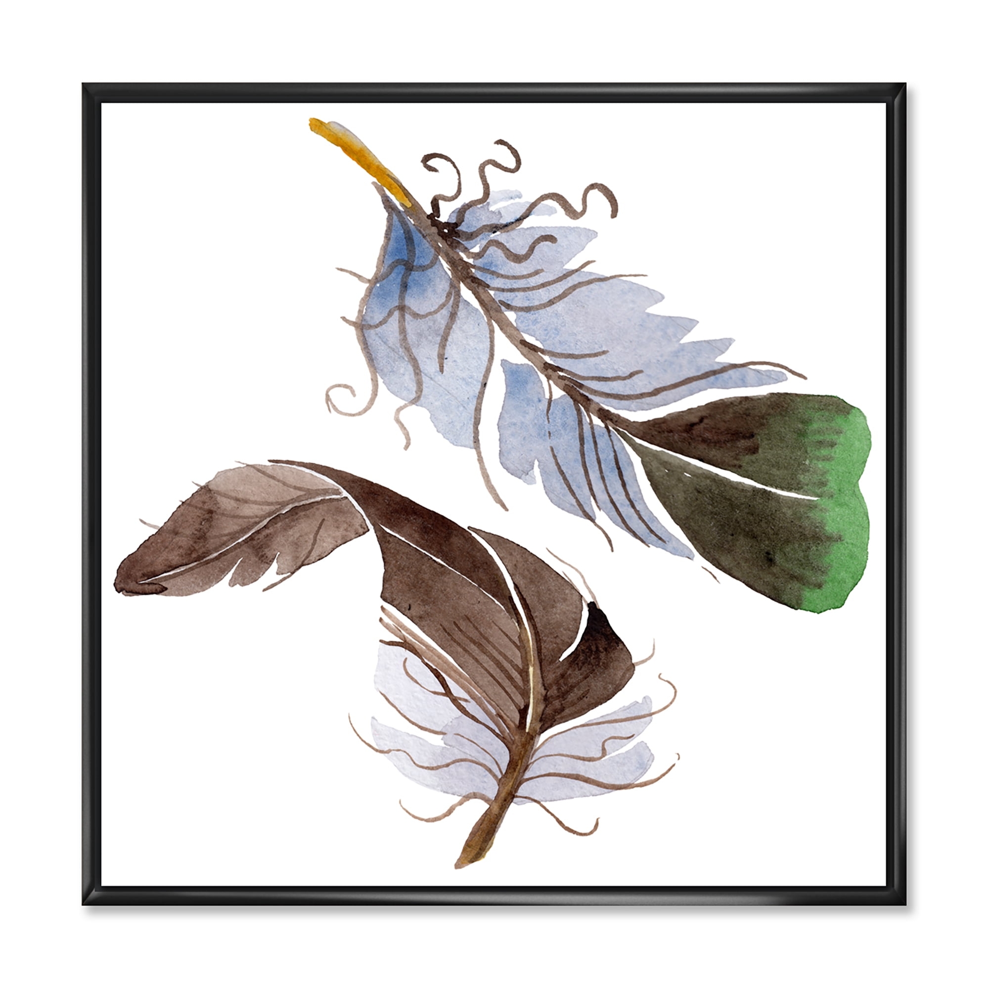 Designart 'Abstract Green Bird Feather From Wing' Bohemian & Eclectic Framed Canvas Wall Art Print