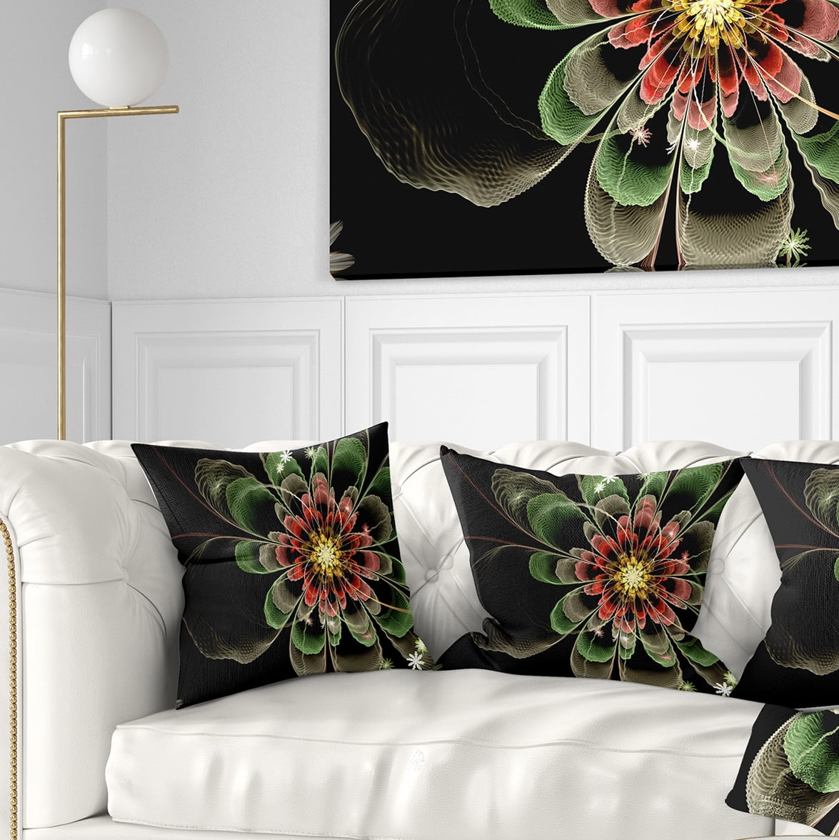 Designart Abstract Green Fractal Flower - Floral Throw Pillow - 18x18