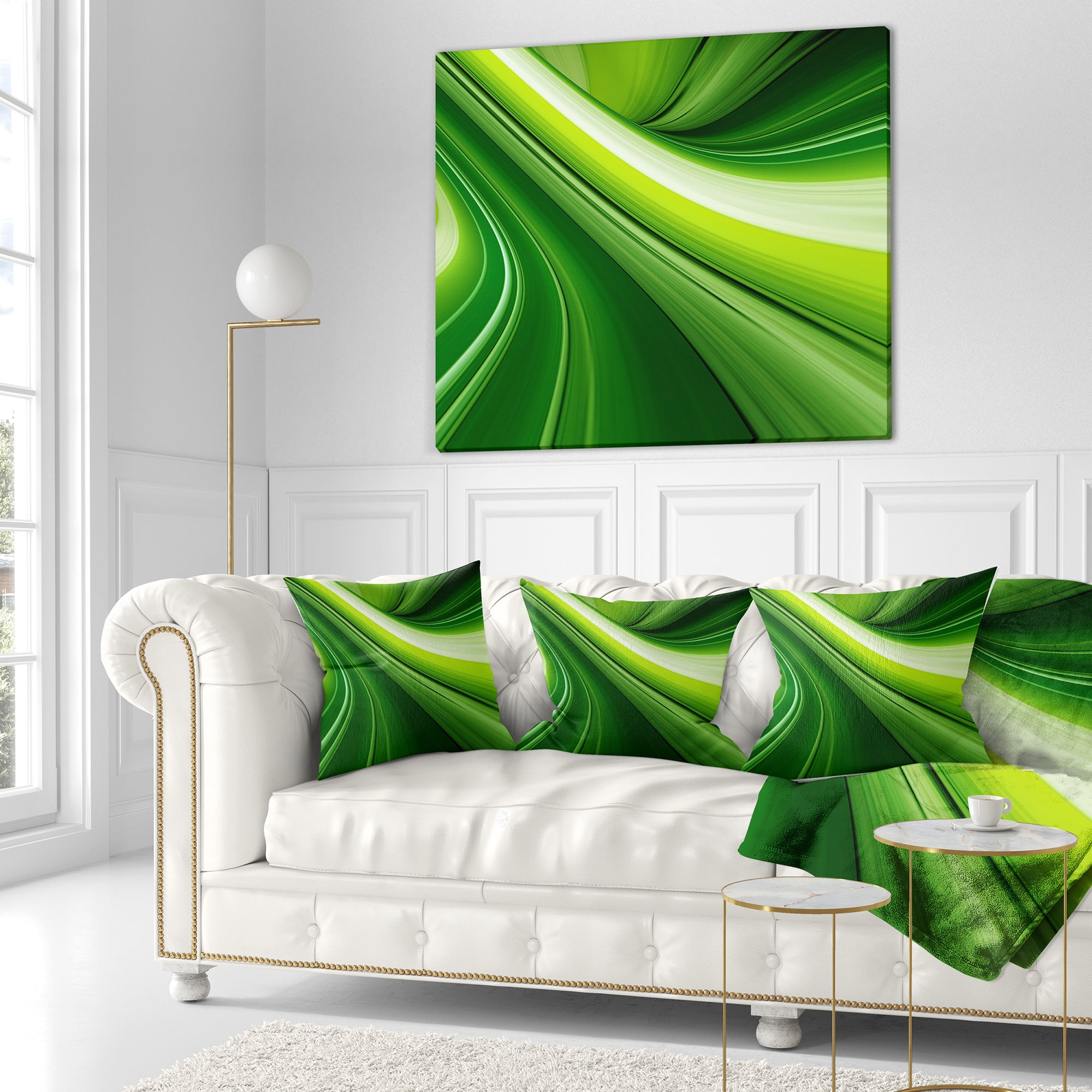 Designart Abstract Green Lines Background - Abstract Throw Pillow - 16x16