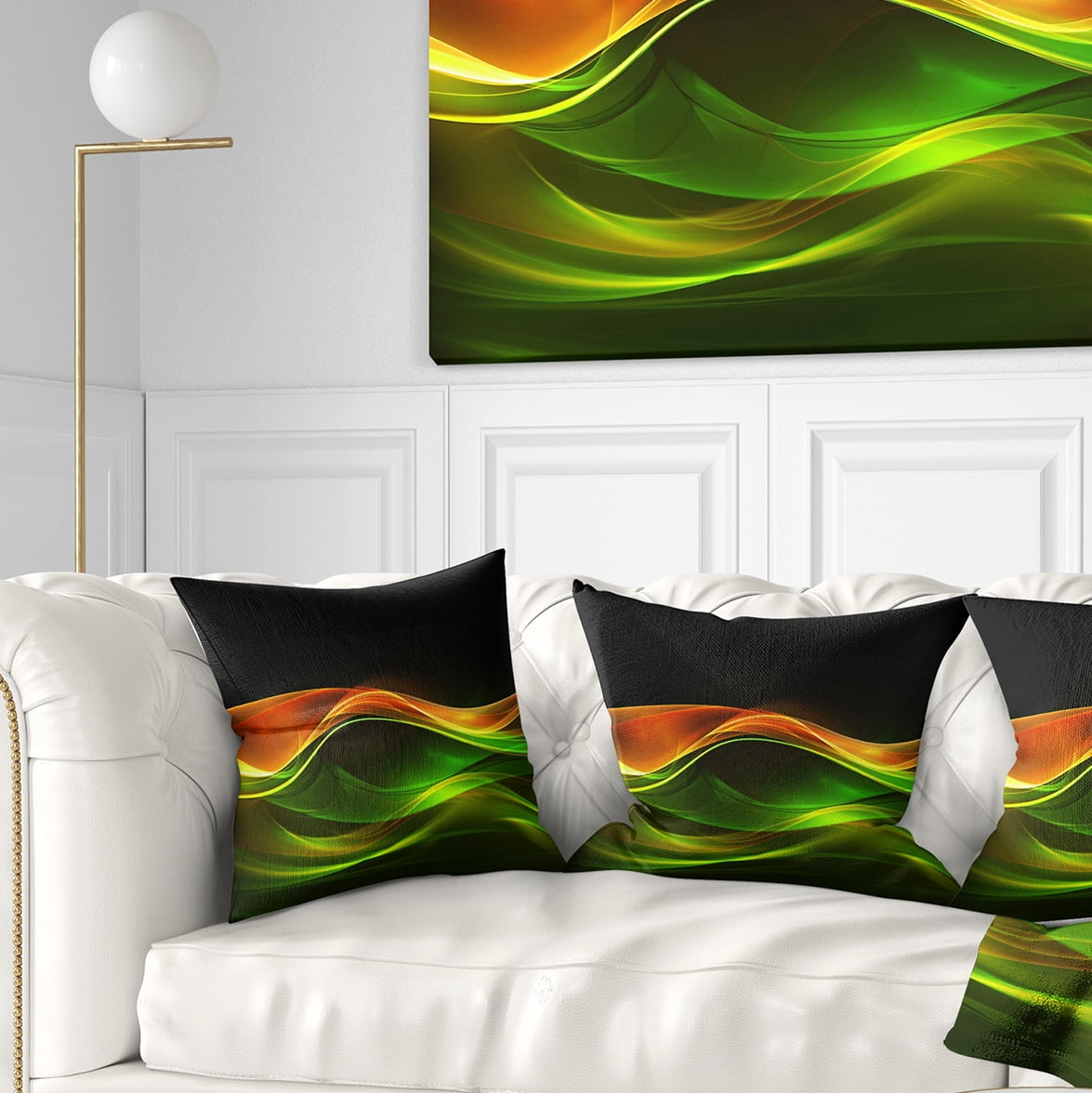 Designart Abstract Green Yellow in Black - Abstract Throw Pillow - 16x16