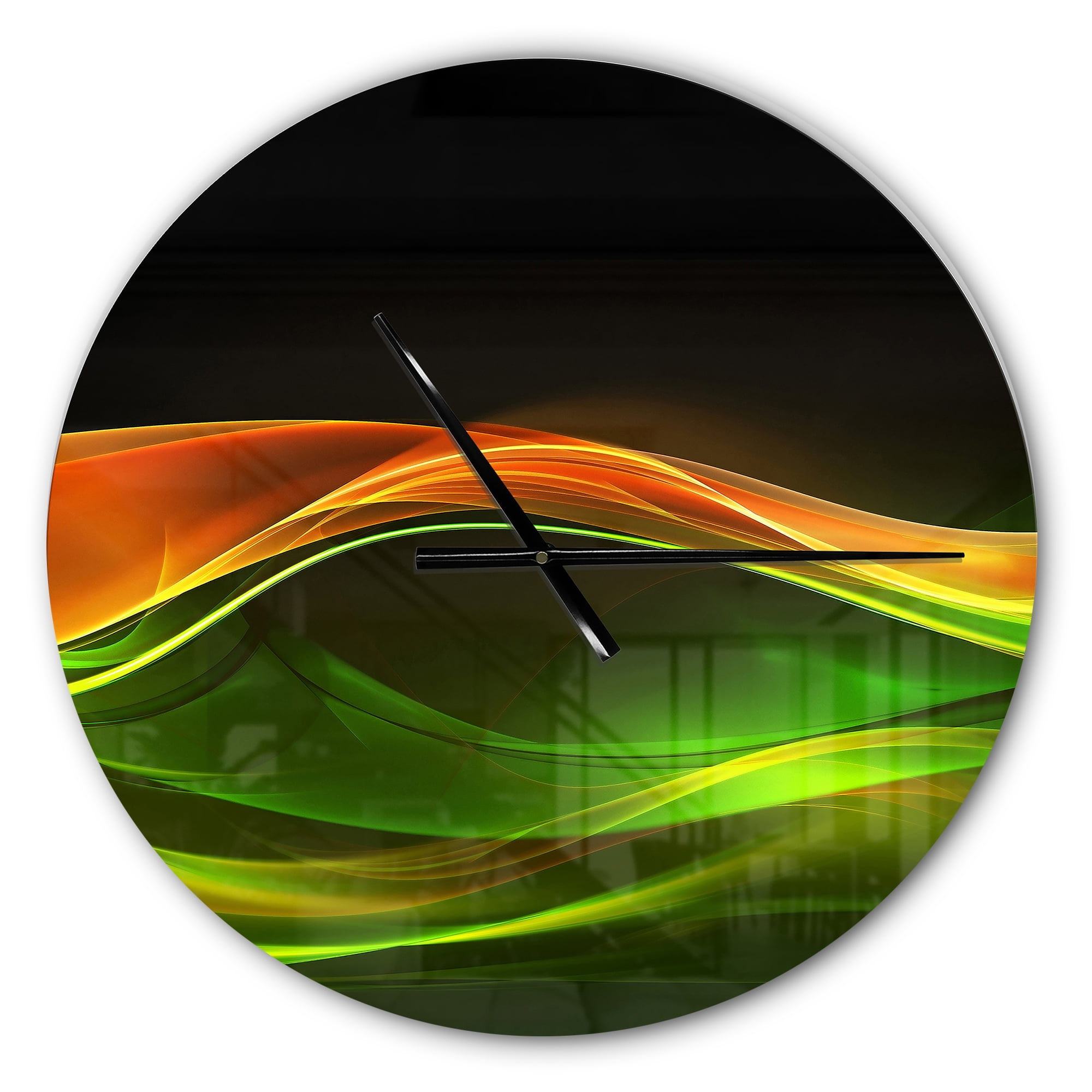 Designart 'Abstract Green Yellow in Black ' Modern wall clock