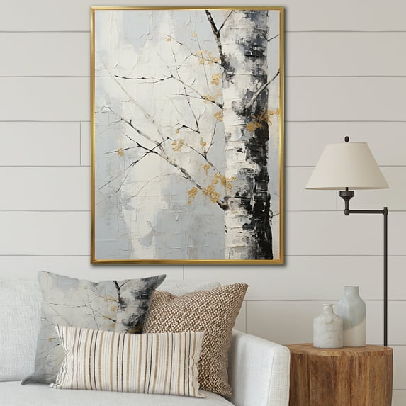 Designart "Abstract Grey Tree Monochrome " Floral & Botanical Floater Framed Canvas Print