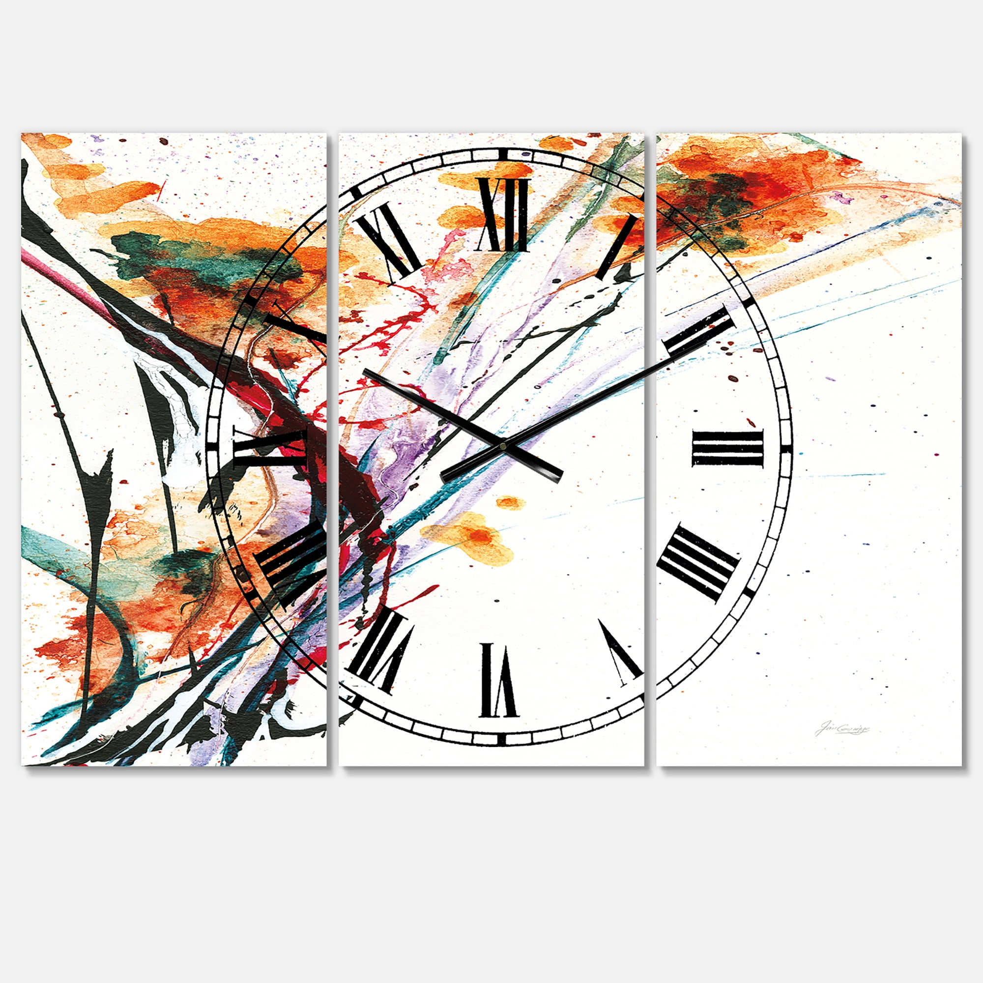 Designart 'Abstract Handpainted Orange Flowers' Traditional Wall Clock
