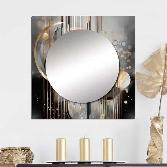 Designart "Abstract Harmony Shapes and Lines III" Abstract Marble Square Mirror For Wall Decor - Large Gold Square Printed Wall Mirror Art - Square Modern Mirror - Wall Mounted Square Large Mirror