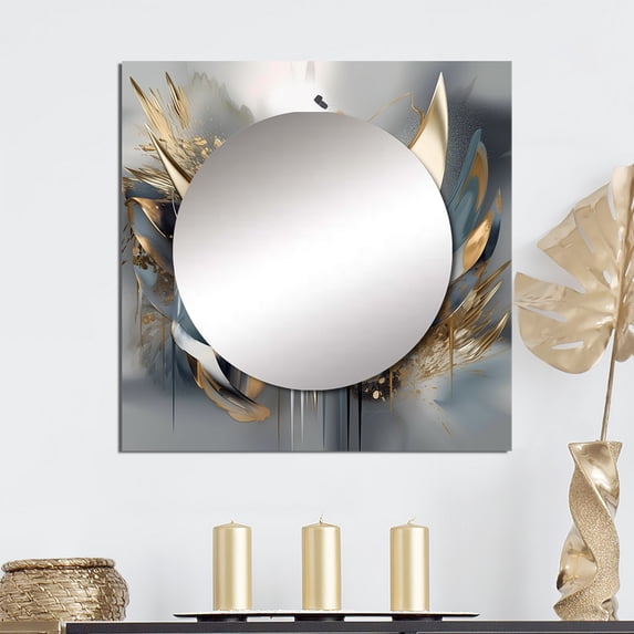Designart "Abstract Harmony Shapes and Lines IV" Abstract Marble Square Mirror Wall Decor Modern - Large Gold Square Bathroom Mirror - Square Printed Wall Mirror Art