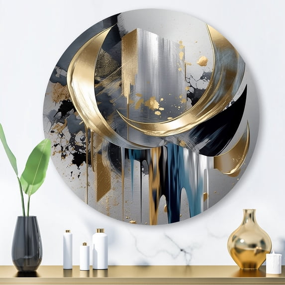 Designart "Abstract Harmony Shapes and Lines I" Abstract Marble Metal Round Wall Decor