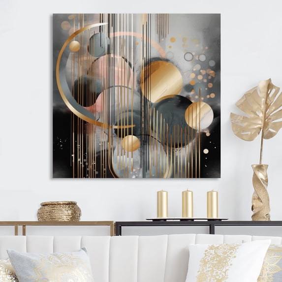 Designart "Abstract Harmony Shapes and Lines III" Abstract Marble Metal Wall Art Prints