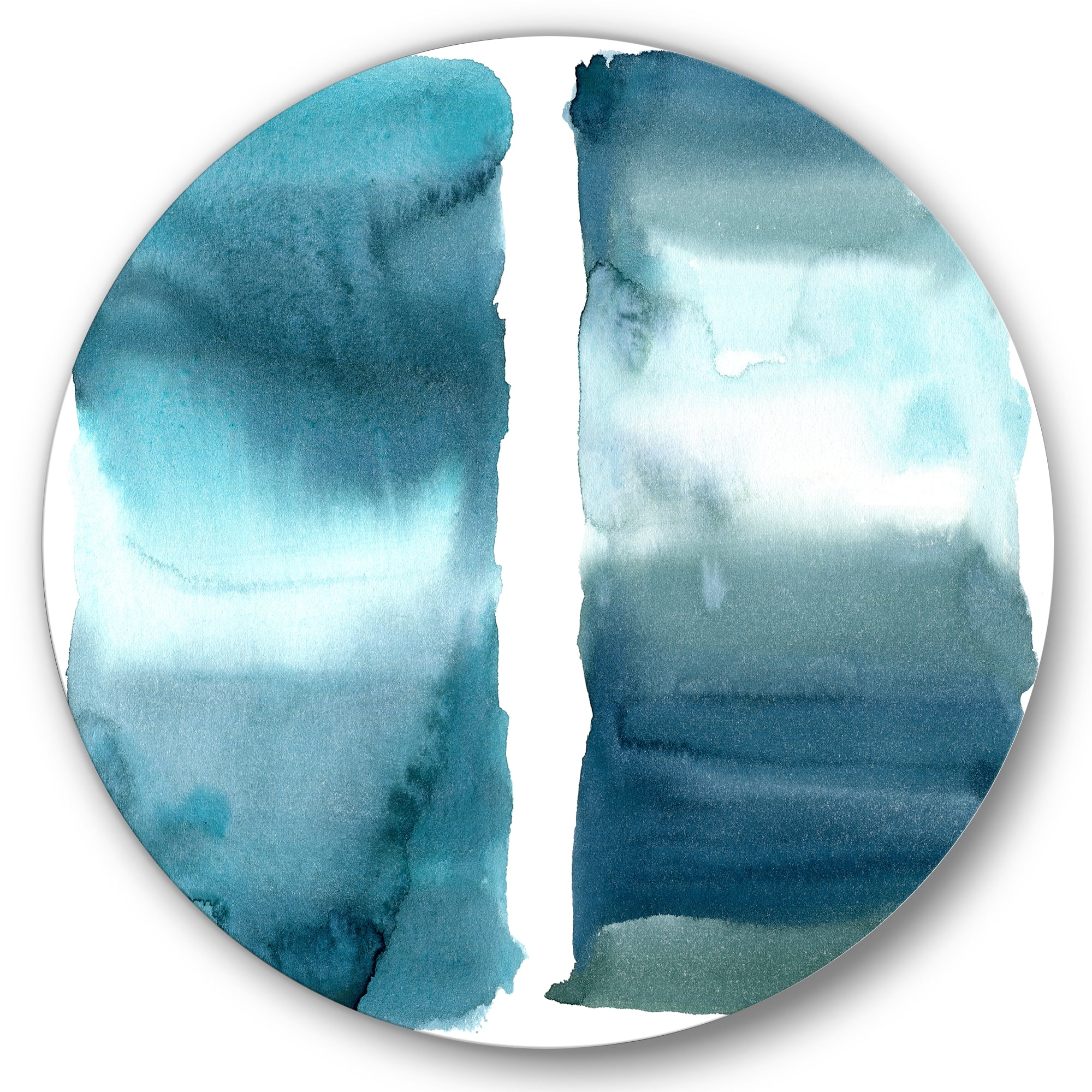 Designart 'Abstract Impression Ocean Blue Aquatic I' Modern Circle Metal Wall Art 11x11 - Disc of 11