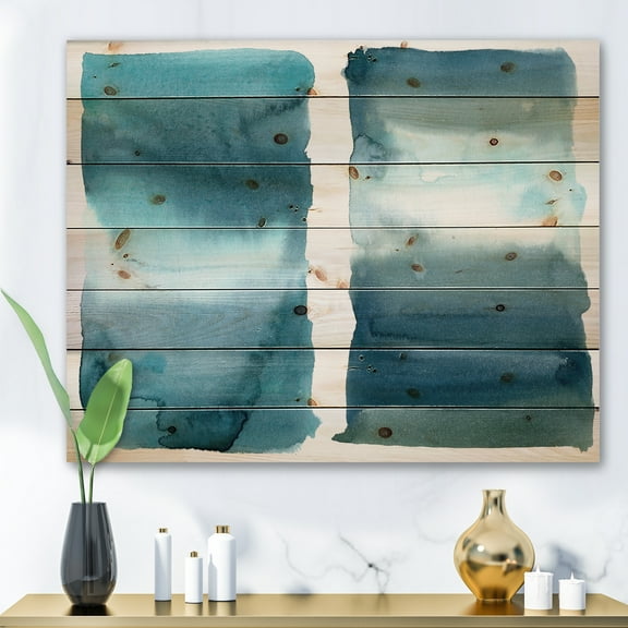 Designart 'Abstract Impression Ocean Blue Aquatic I' Modern Print on Natural Pine Wood