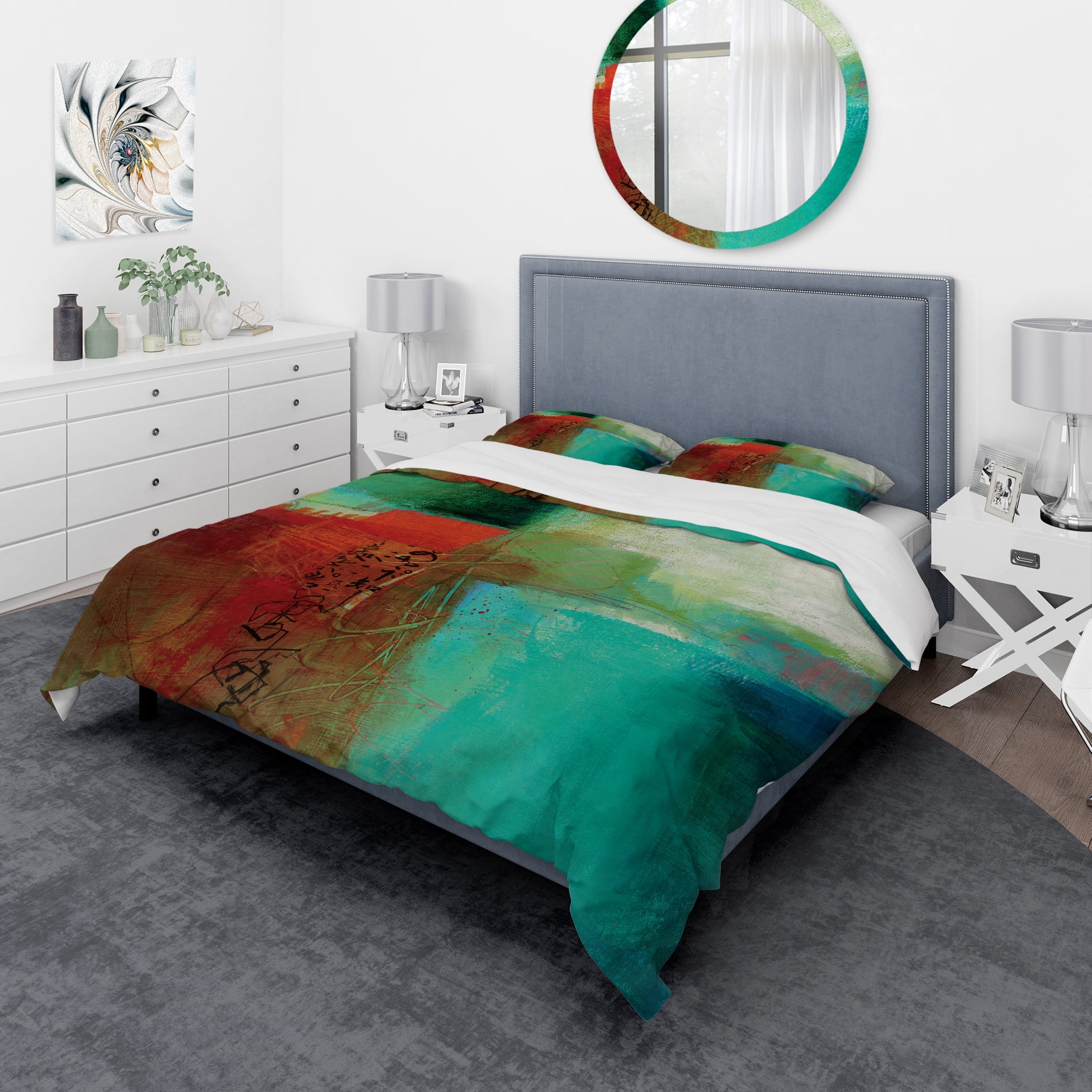 Designart 'Abstract Impression Of Watercolor Blue And Red' Geometric Duvet Cover Set