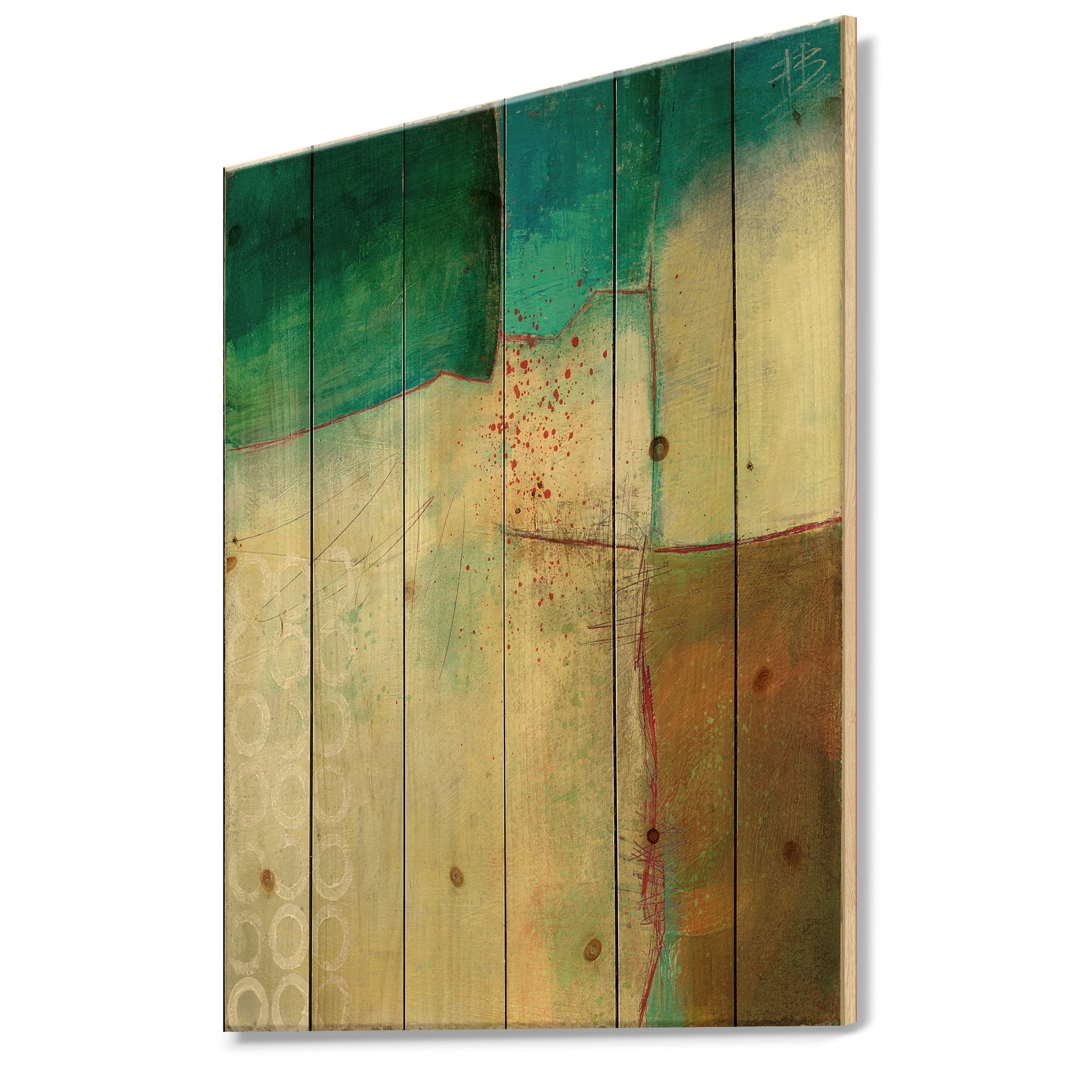 Designart 'Abstract Impression Of Watercolour Yellow and Blue' Traditional Print on Natural Pine Wood