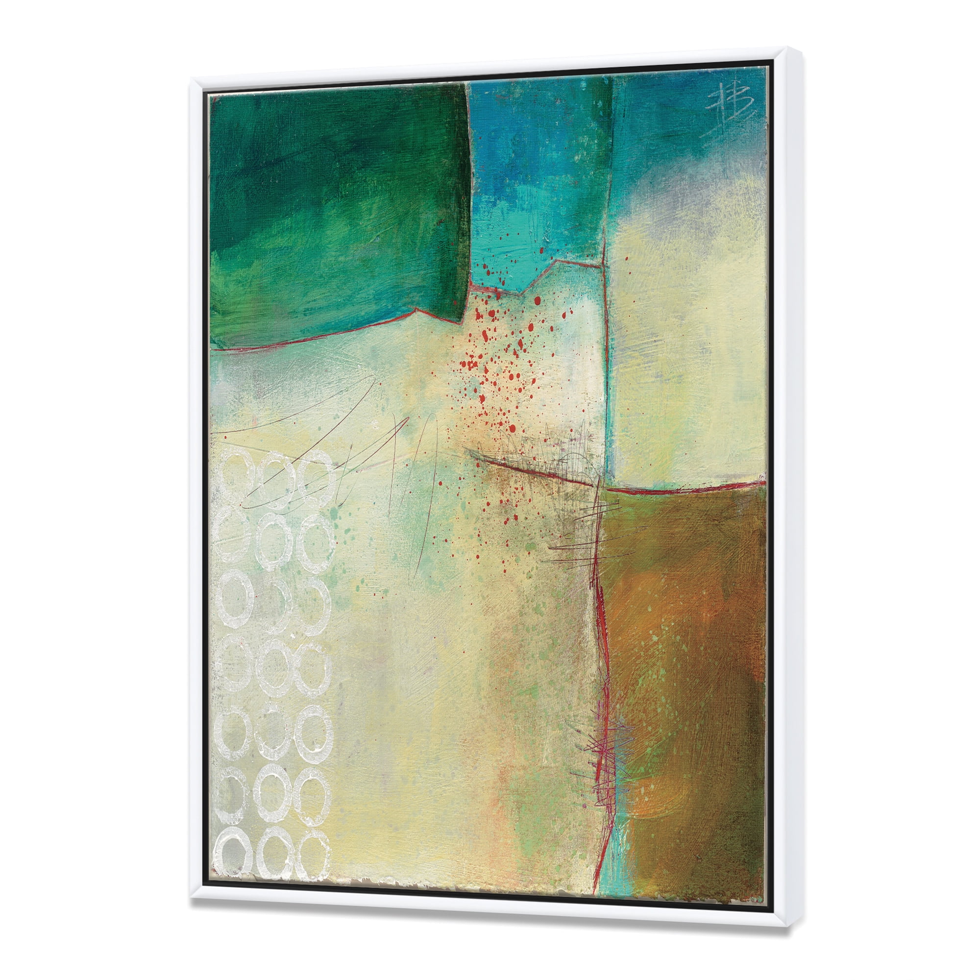 Designart ' Abstract Impression of Watercolour Blue and Yellow ' Traditional Framed Canvas