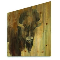 Designart 'Abstract Into the Wild Gold Buffalo' Modern Farmhouse Print on Natural Pine Wood