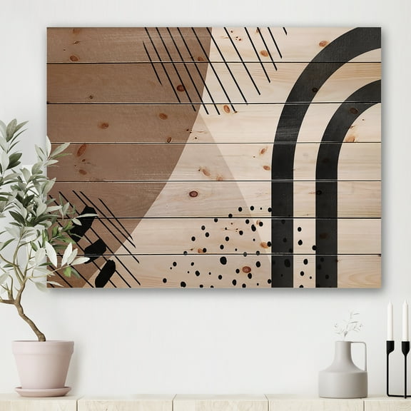 Designart 'Abstract Ivory Shapes and Shapes in Terracotta I' Modern Print on Natural Pine Wood