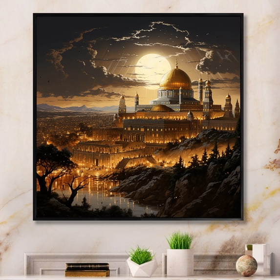 Designart "Abstract Landscape: Jerusalem'S Jeweled Temple" Judaism Floater Framed Wall Art Living Room