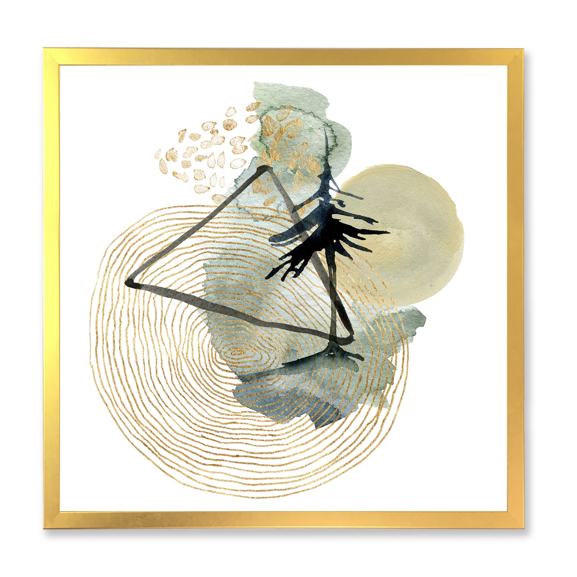 Designart 'Abstract Landscape Of Mountains Tree and Moon' Mid-Century Modern Framed Art Print