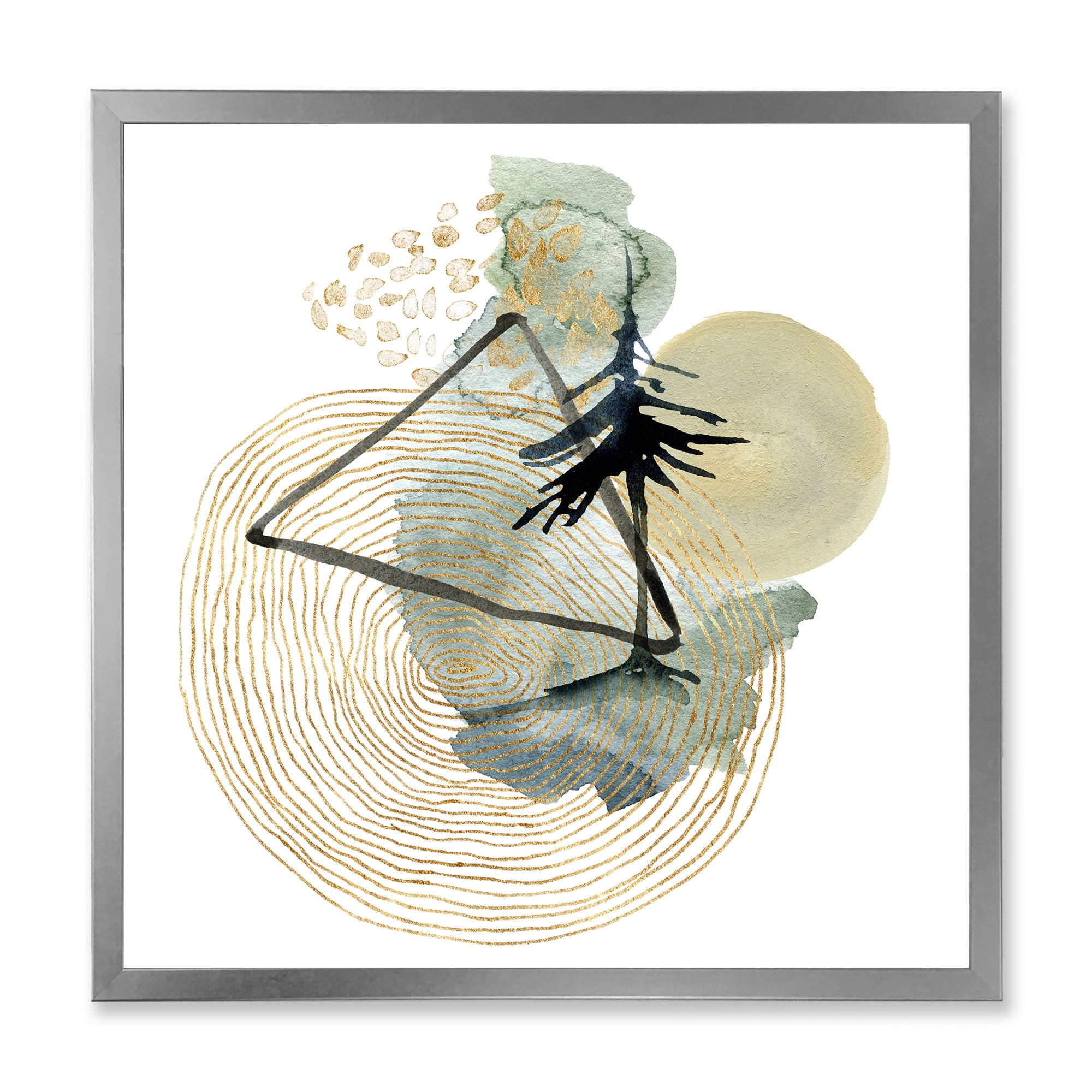 Designart 'Abstract Landscape Of Mountains Tree and Moon' Mid-Century Modern Framed Art Print