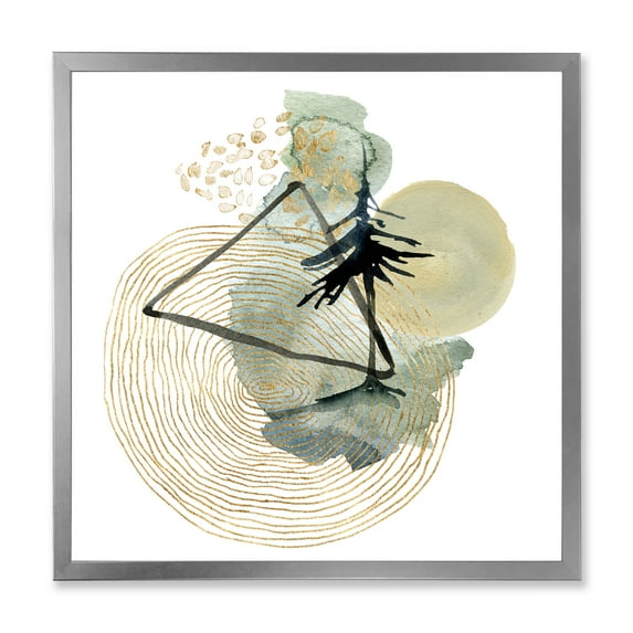 Designart 'Abstract Landscape Of Mountains Tree and Moon' Mid-Century Modern Framed Art Print