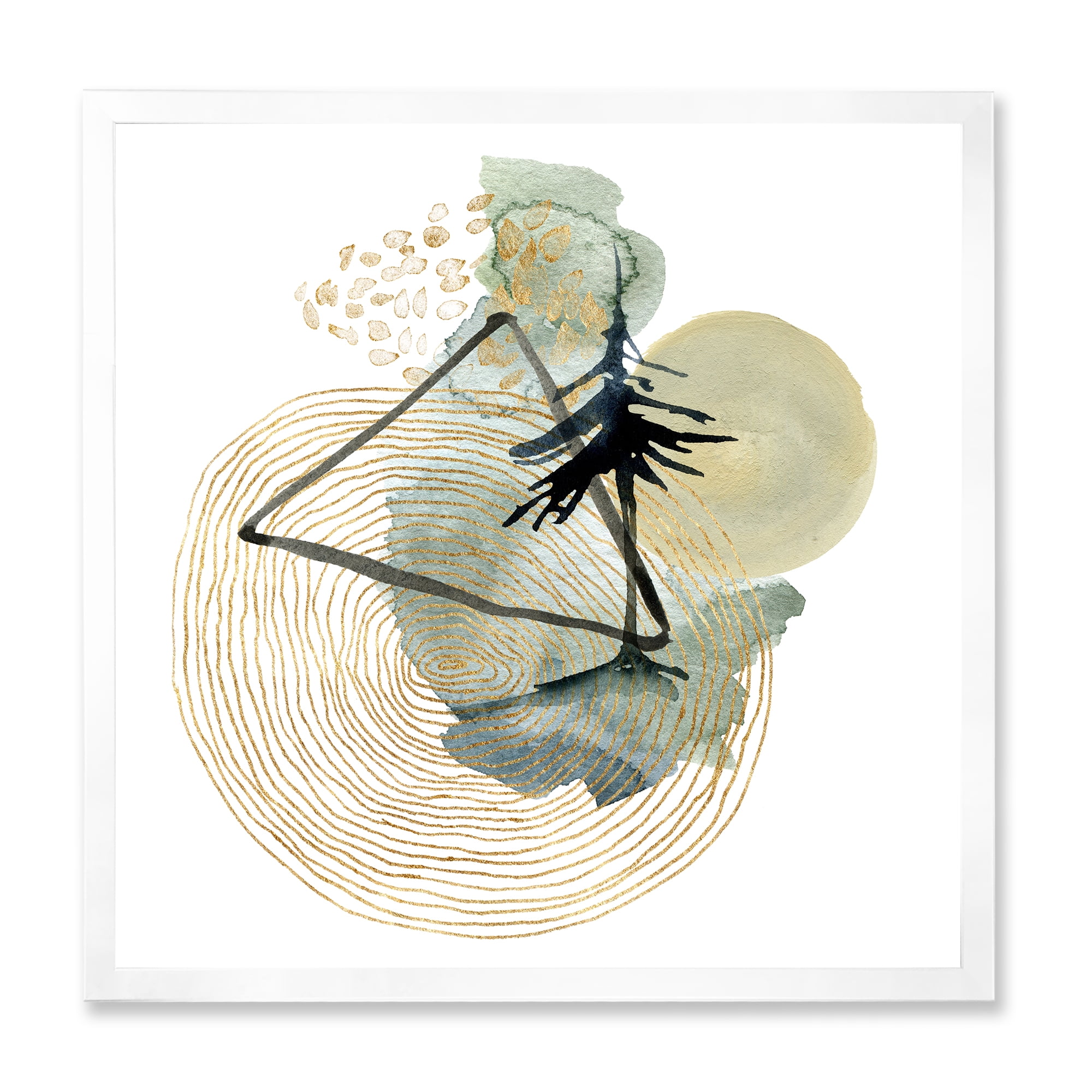 Designart 'Abstract Landscape Of Mountains Tree and Moon' Mid-Century Modern Framed Art Print