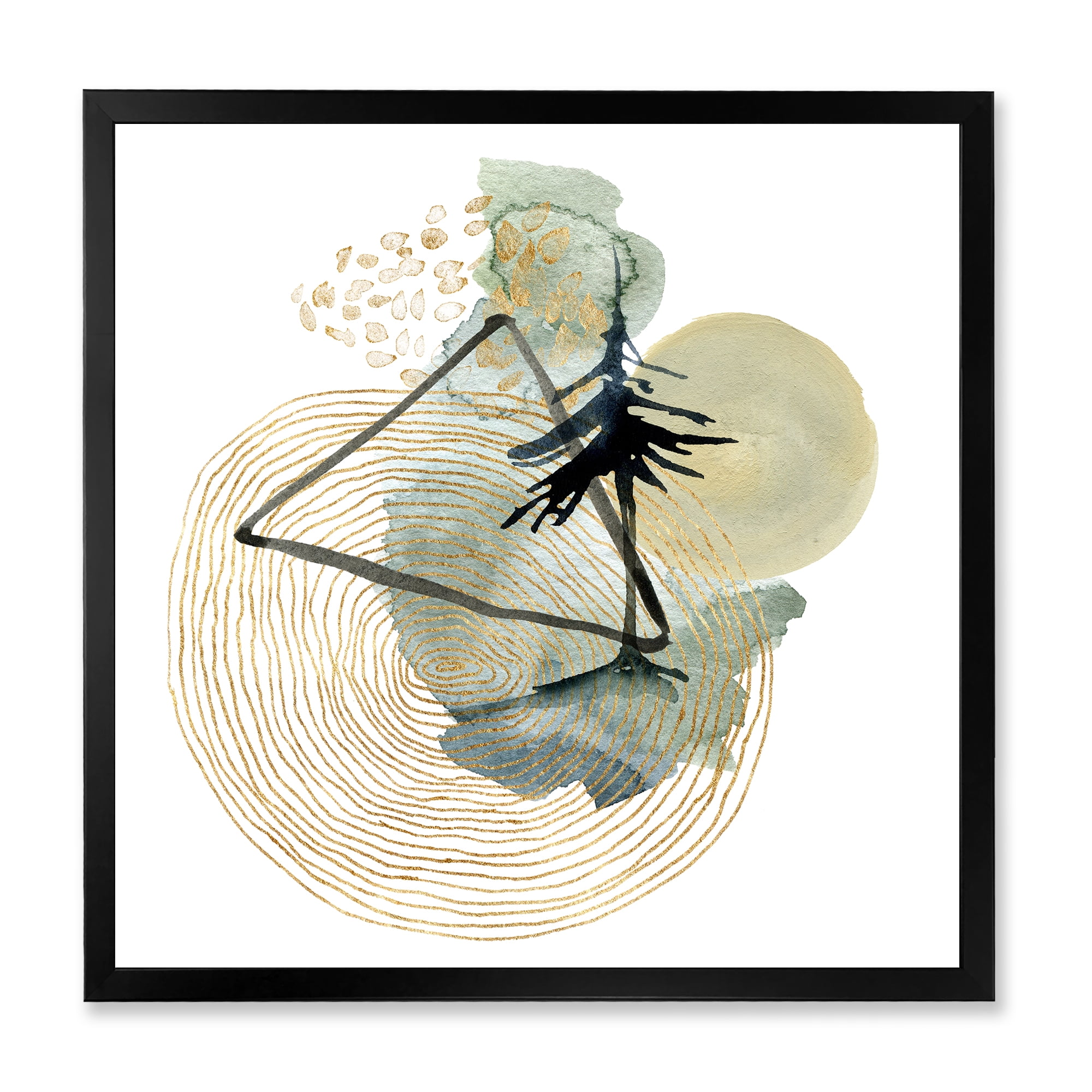 Designart 'Abstract Landscape Of Mountains Tree and Moon' Mid-Century Modern Framed Art Print