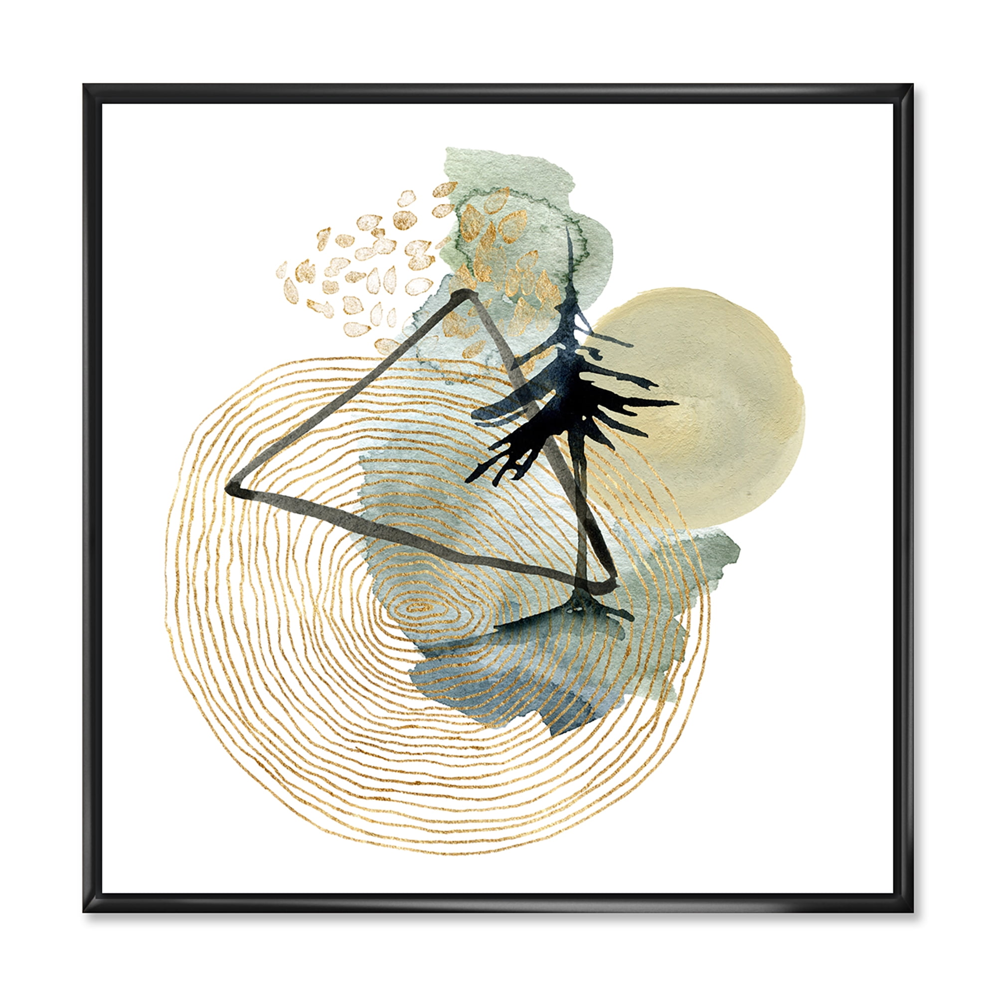 Designart 'Abstract Landscape Of Mountains Tree and Moon' Mid-Century Modern Framed Canvas Wall Art Print