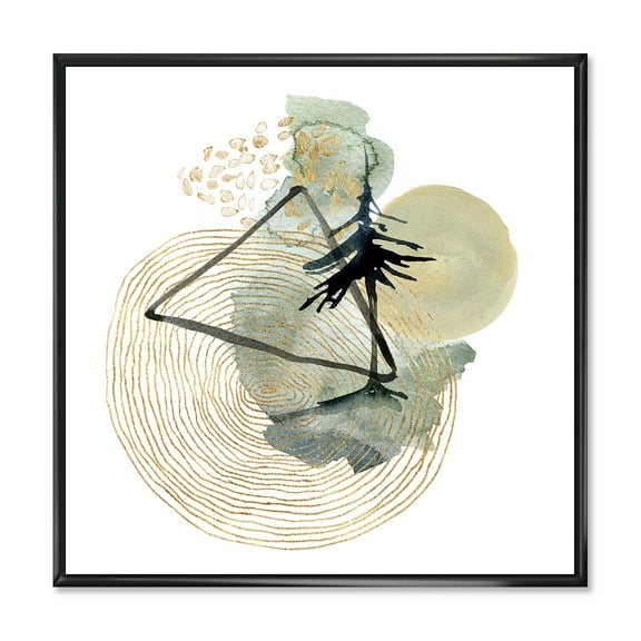 Designart 'Abstract Landscape Of Mountains Tree and Moon' Mid-Century Modern Framed Canvas Wall Art Print