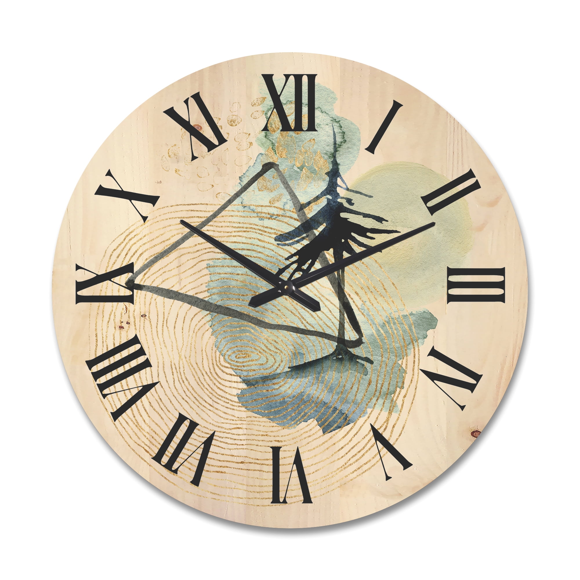 Designart 'Abstract Landscape Of Mountains Tree and Moon' Mid-Century Modern Wood Wall Clock