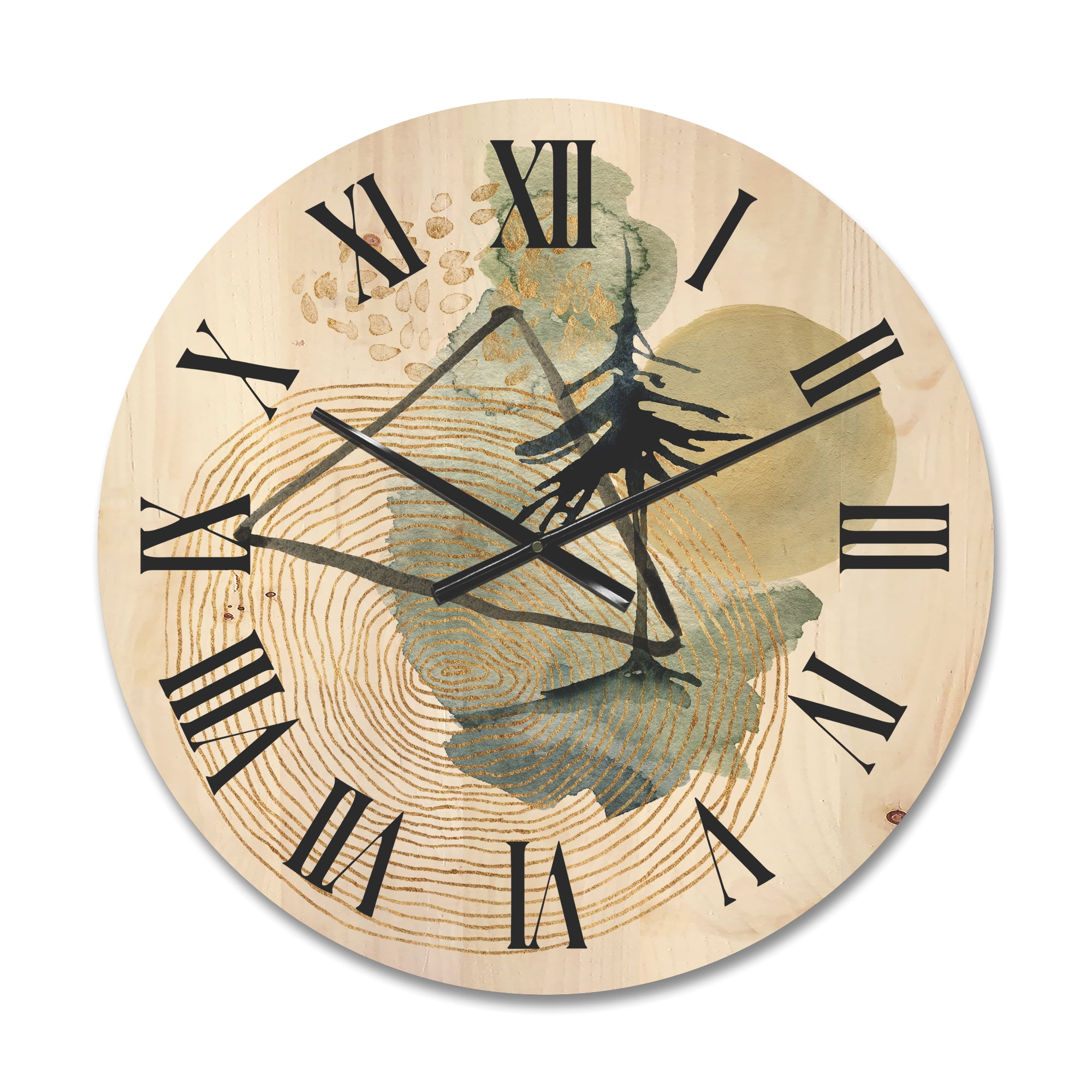 Designart 'Abstract Landscape Of Mountains Tree and Moon' Mid-Century Modern Wood Wall Clock
