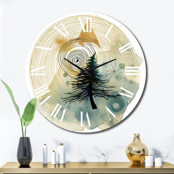 Designart "Abstract Landscape with Mountains, Moon, and Tree V" Modern Geometric Oversized Wall Clock